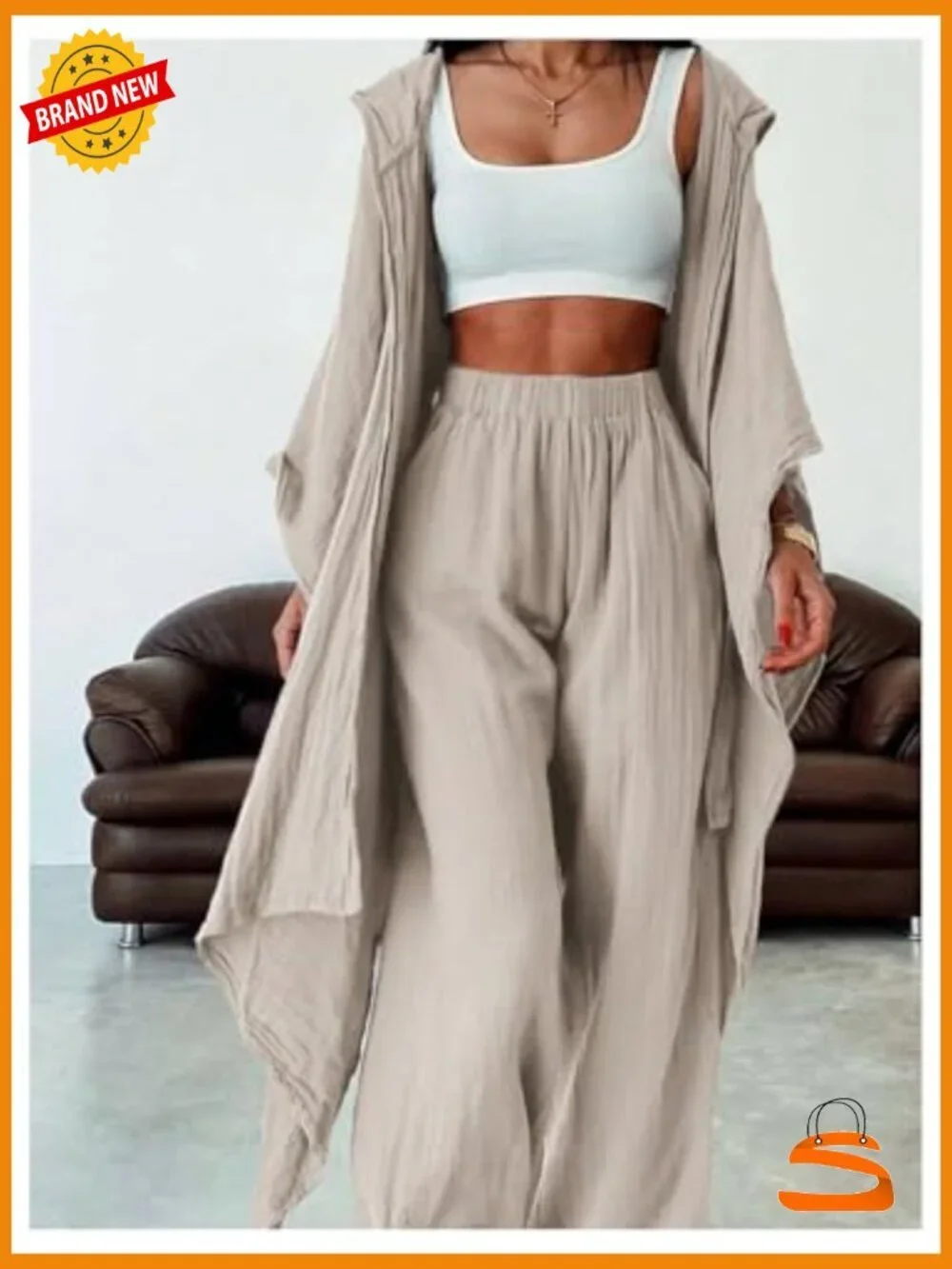 2 Piece Outfit Hooded Kimono Cardigan High Waisted Pants Casual Suit Sets